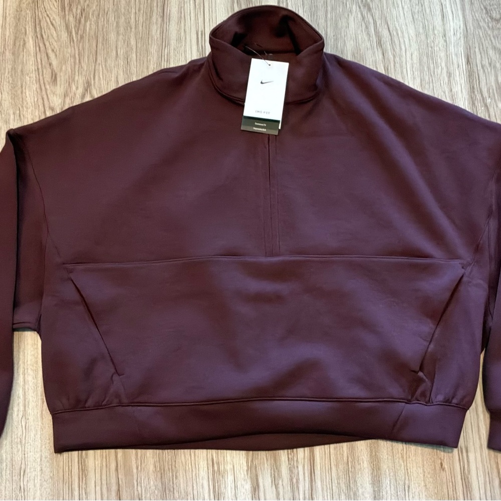 Nike 24.7 Dri-FIT Oversized Cropped 1/4 Zip Pullover Burgundy M - Picture 7 of 10